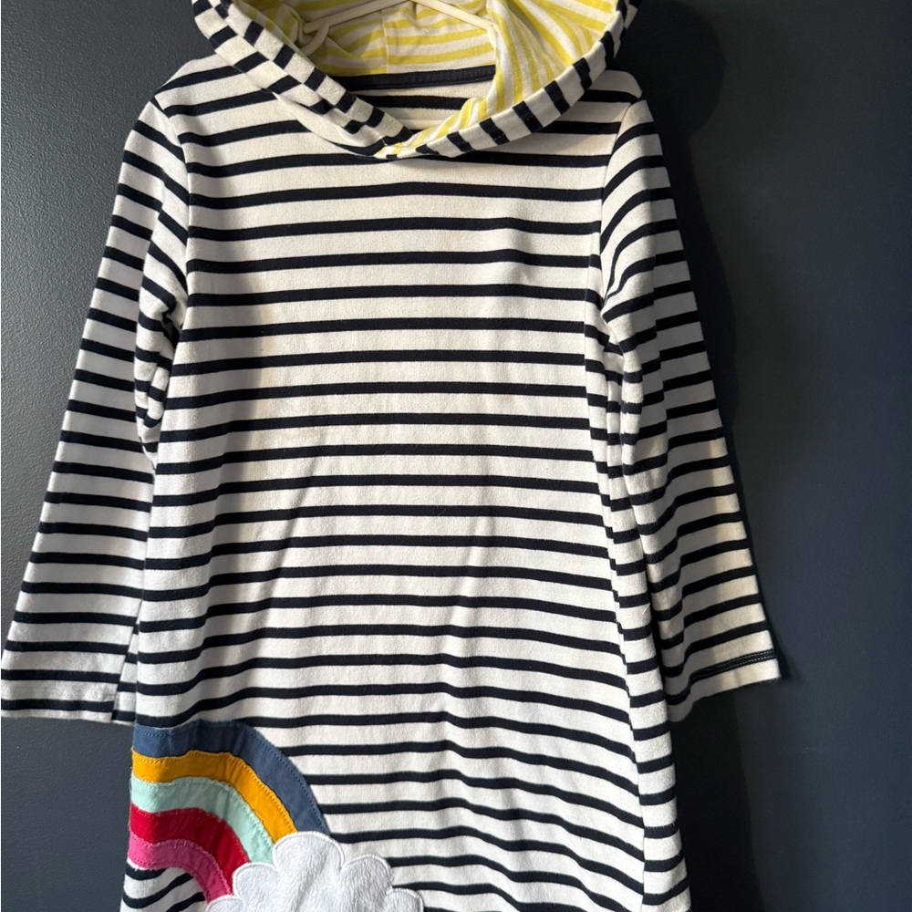Striped Hooded Dress with Rainbow Accent